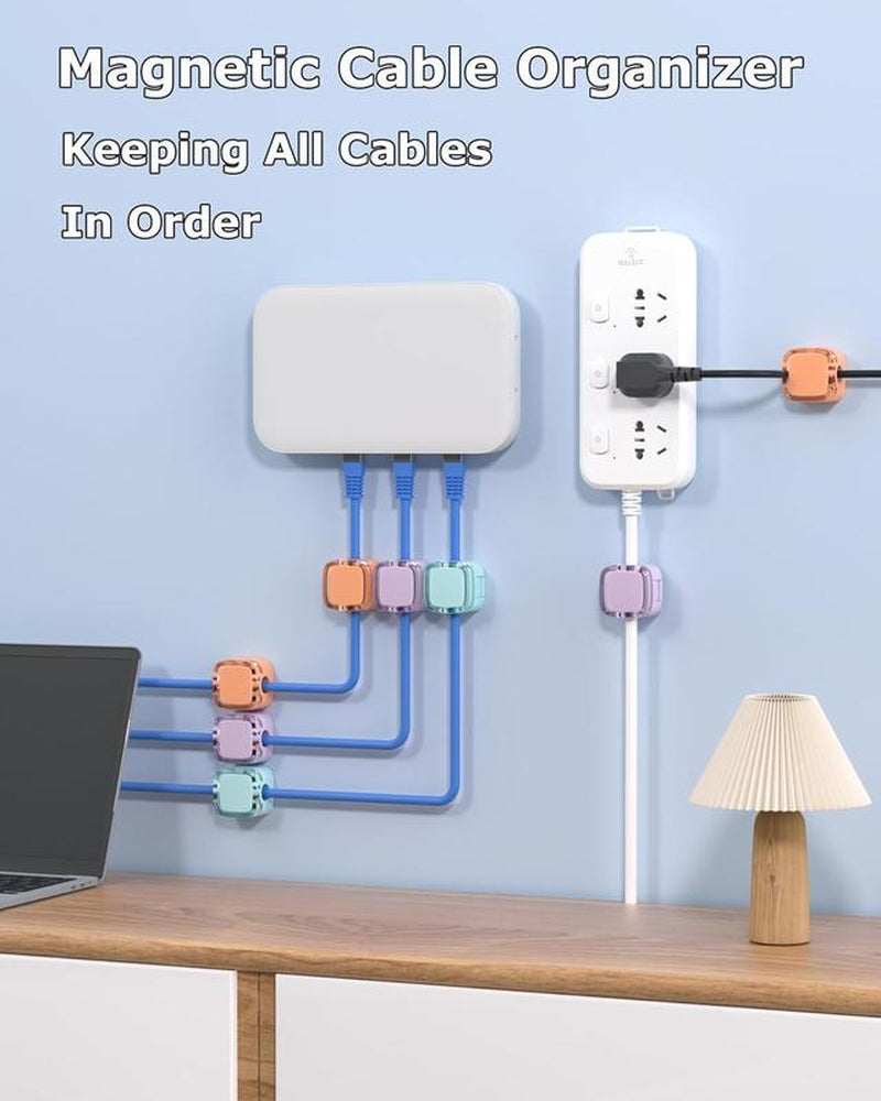6-Pack Magnetic Cable Organizer Clips | Wall-Mounted & Desktop Storage for Office & Home Desk | Tidy up Your Cords Easily